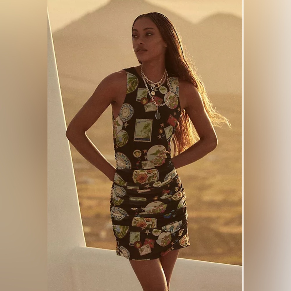 Farm Rio Trip Souvenur Sleeveless Elegant Black Patterned Dress